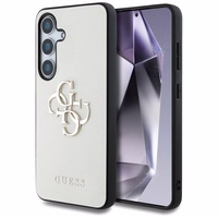 Guess Grained Big 4G Logo Small Classic Logo dėklas telefonui Samsung Galaxy S25 smėlio spalvos