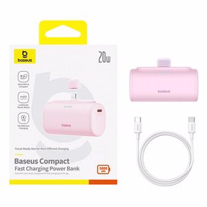 Išorinė baterija OS-Baseus Compact IP 5000mAh 20W (rožinė)