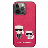 Karl Lagerfeld Ikonik Karl&Choupette dėklas iPhone 13 Pro / iPhone 13 - fuksijos spalvos