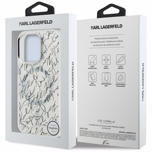 Karl Lagerfeld IML Karl Script raštas Magnetinis dėklas telefonui iPhone 16 Pro - baltas
