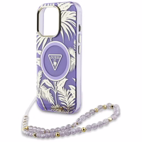 Guess Palm Trees Triangle Pearl Strap Magnetinis dėklas telefonui iPhone 16 Pro Max violetinis