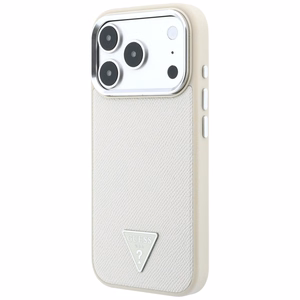 Guess Grained Triangle Logo MagSafe dėklas iPhone 18 Pro / 17 Pro – smėlinis