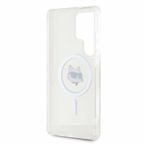 Karl Lagerfeld mygtukinis Choupette Head atspausdintas logotipas Magnētinis Samsung Galaxy S25 Ultra dėklas baltas