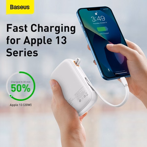 Baseus išorinė baterija 20000mAh Qpow Pro - USB + Type C - PD 20W su Lightning kabeliu (PPQD060202) balta