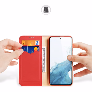 Dux Ducis Hivo dėklas Samsung Galaxy S23+ atverčiamas dėklas su pinigine ir RFID apsauga raudonas