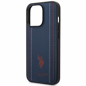 US Polo USHCP14XPFAV Leather Stitch dėklas, skirtas iPhone 14 Pro Max 6.7", tamsiai mėlynas