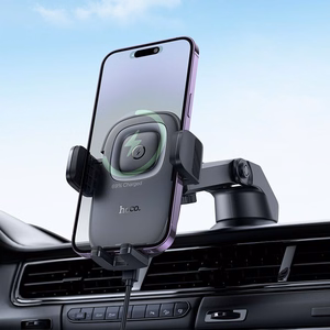 Automobilio telefono laikiklis indukcinis Hoco 15W centrinė konsolė HW32 juodas