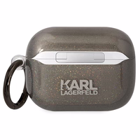 Karl Lagerfeld KLAPHNKCTGK Airpods Pro dėklas juodas/juodas Blizgučiai Karl&Choupette