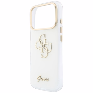 Guess IML 4G Script Metal dėklas, skirtas iPhone 18 Pro / 17 Pro, baltas