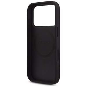 Guess Leather 4G Triangle Strass MagSafe dėklas iPhone 18 Pro / 17 Pro – juodas