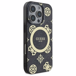 Guess IML Peony On 4G Background Magnetinis dėklas iPhone 16 Pro Max - juodas