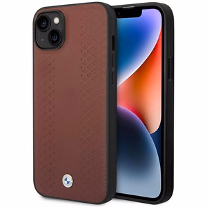 Dėklas telefonui BMW BMHCP14S22RFGR iPhone 14 6.1 - raudonas odinis diamantinio rašto