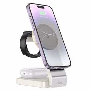 Belaidis įkroviklis Hoco 3in1 15W suderinamas su MagSafe CQ3 baltas