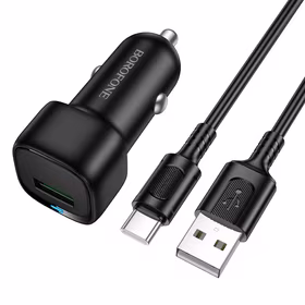 "Borofone" automobilinis įkroviklis BZ34 Cloud - USB - QC 3.0 18W su USB-C tipo kabeliu, juodas