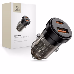 Tech-Protect CC03 45W automobilinis įkroviklis 2 lizdai USB-A / USB-C juodas
