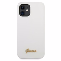Guess GUHCP12SLSLMGWH iPhone 12 mini 5.4" baltas/baltas kietas dėklas Metal Logo Script