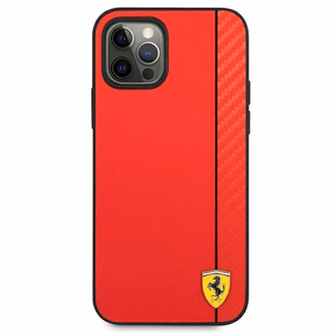 Ferrari FESAXHCP12LRE iPhone 12 Pro Max 6.7" raudonas/raudonas kietas dėklas On Track Carbon Stripe