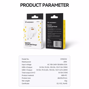Wozinsky CMWCW 20W USB-C / USB-A sieninis įkroviklis - baltas