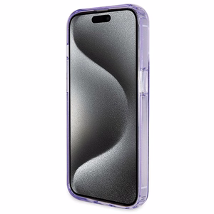 Guess Magnetinis dėklas telefonui su žiediniu stovu Script Glitter MagSafe iPhone 14 Pro Max - violetinė