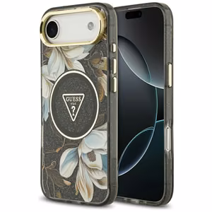 Guess IML Blizgučių Gėlių Trikampis Magnetinis dėklas telefonui iPhone Air - juoda