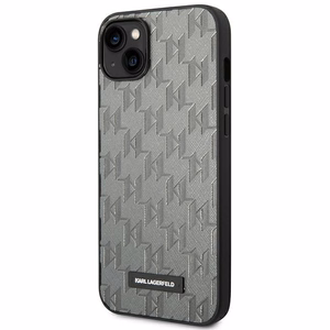 Karl Lagerfeld KLHCP14MSAKLHPG iPhone 14 Plus 6.7 "kietas dėklas pilkas / pilkas Saffiano Mono Metalinis Logotipas