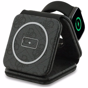 Belaidis įkroviklis 3in1 suderinamas su MagSafe 15W GUESS GUE005639 juodas