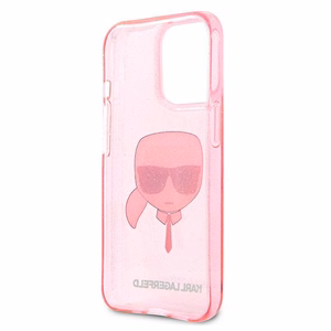 Karl Lagerfeld blizgus Karl's galvos dėklas telefonui iPhone 13 Pro Max – rožinis