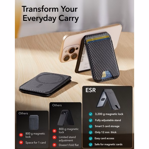 ESR Classic su RFID apsauga magnetinis „MagSafe“ kortelių dėklas telefonui su stovu – juodas
