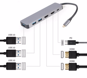 Gembird A-CM-COMBO3-03 USB tipo C 3 viename kelių prievadų adapteris (Hub + HDMI + PD)