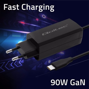 Qoltec 52420 90W GaN supergreitas įkroviklis | 5-20V | 3-4.5A | USB-C 3.1
