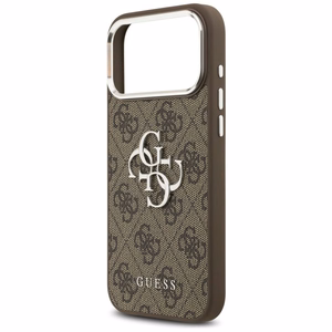 Guess Чехол для iPhone 17 Pro Max GUHCP17XP4G4SMCW (4G PU Leather Case with Big 4G and Classic Logo and Silver Metal Camera Frame) коричневый