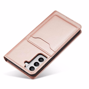 Magnetinis kortelių dėklas Samsung Galaxy S22 + (S22 Plus) piniginė kortelių laikiklis rožinis