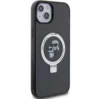Karl Lagerfeld KLHMP15SHMRSKCK iPhone 15 6.1" juodas/juodas kietas dėklas su žiediniu stovu Karl&Choupette Magnetinis