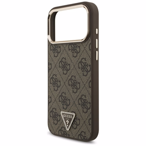 Guess PU Leather 4G Strass Triangle Logo Gold Frame MagSafe dėklas Apple iPhone 18 Pro Max, rudas