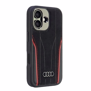 Audi tikros odos magnetinis MagSafe kietasis dėklas iPhone 16 6.1" juodai raudonas AU-TPUPCMIP16-R8/D3-RD