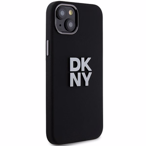 DKNY Skystas silikoninis metalinis logotipas dėklas telefonui iPhone 15/14/13 - juodas