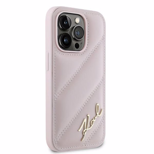 Karl Lagerfeld Diagonal Quilted Script dėklas telefonui iPhone 14 Pro Max - rožinis