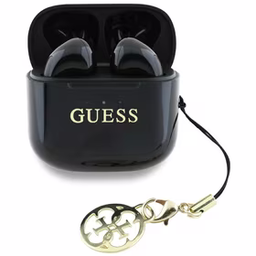 Belaidės ausinės TWS Guess Effect Printed Classic Logo & Charm juodos spalvos