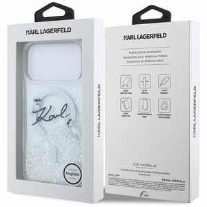 Karl Lagerfeld Liquid Glitter Karl Script Logo MagSafe Dėklas for iPhone 17 Pro Max - Clear