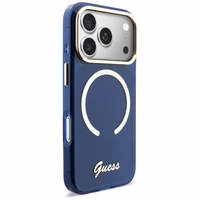 Guess IML Script Metal MagSafe Dėklas for iPhone 17 Pro - mėlynas