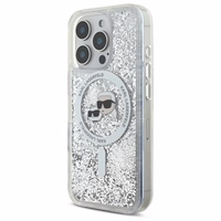 Karl Lagerfeld Liquid Glitter Karl & Choupette Head Magnetinis dėklas telefonui iPhone 16 Pro Max - skaidrus