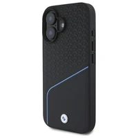 BMW ženklas odinis tekstūruotas ir linijinis magnetinis iPhone 16 dėklas - juodas