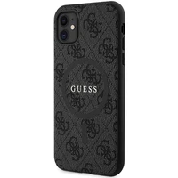Guess GUHMN61G4GFRK iPhone 11 6.1" XR kietasis dėklas 4G Kolekcija Oda Metal Logo MagSafe - juodas