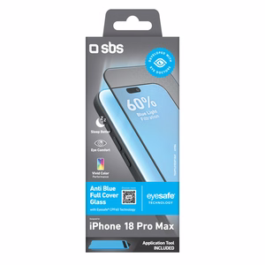SBS Anti Blue visą ekraną dengiantis grūdintas apsauginis stiklas, skirtas iPhone 18 Pro Max, su mėlynos šviesos filtru