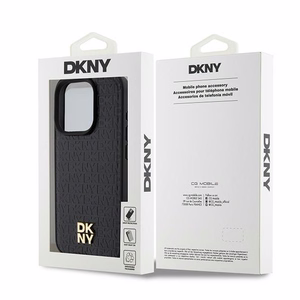 DKNY Odinis monogramos rašto metalinis logotipas Magnetinis dėklas iPhone 15 Pro - juoda