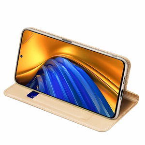 Dux Ducis Skin Pro atverčiamas dėklas telefonui Xiaomi Poco F4 5G auksinis