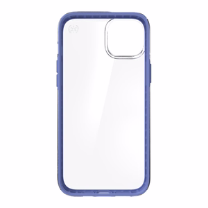 Speck Presidio Perfect-Clear with Impact Geometry case for iPhone 15 Plus / 14 Plus, with Microban antimicrobial protection, Clear / Grounded Purple