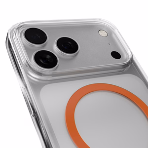 Puro Lite Mag TPU+PC magnetinis dėklas telefonui iPhone 17 Pro - permatomas su oranžiniu žiedu