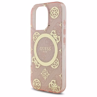 Guess IML Peony On 4G Background Magnetinis dėklas iPhone 16 Pro - rožinis