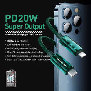 WEKOME WDC-181 Vanguard Series USB-C–Lightning įkrovimo ir duomenų laidas, 1 m, PD 20 W, žalias